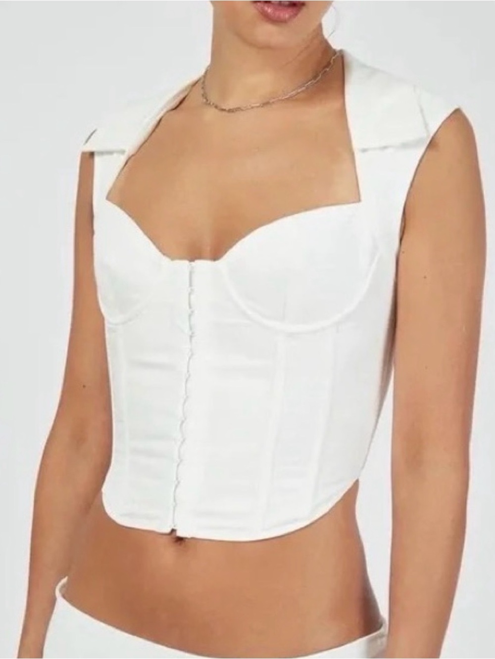 Danielle Guizio White Collared Bustier Top